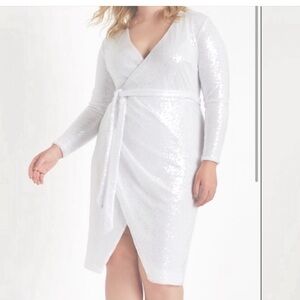 Eloquii White Sequin Long Sleeve Wrap Dress